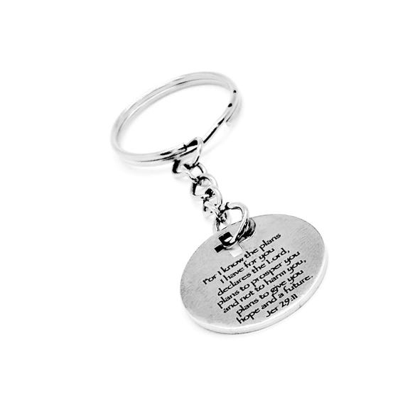 God’s Plans To Prosper You Charm Keychain, Jeremiah 29 11, I Know The Plans Scripture Quote, Bible Verse, Christian, Religious, Faith Gift