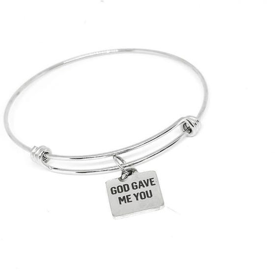 God Gave Me You Stainless Steel Bracelet, Adjustable Faith Charm Bangle Religious Gift for Her Christian Jewelry Love and Gratitude Message
