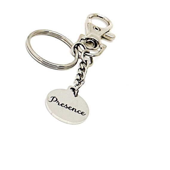 Presence Charm Keychain, Affirmation Words Gifts, Pneumonic Gifts, Daughter Gift, Wife Gift, Motivating Gifts, Encouraging Gifts, Be Present