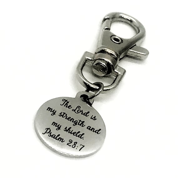 Bag Charm, The Lord Is My Strength And My Shield Bag Clip, Christian Gift, Daughter Gift, Back Pack Charm, Purse Charm, Keychain Charm