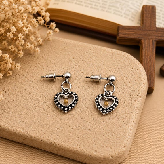 Tiny Heart Mustard Seed Faith Earrings