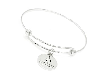 I Love CS Charm Bangle Bracelet, Binary Code, Comp SCI Major, Gift For Her, Daughter, Girlfriend, Fun Gift, Computer Programming, Programmer