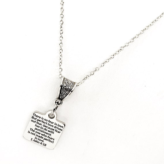 There Is No Fear In Love Necklace, 1 John 4 18 Necklace, Scripture Necklace, Scripture Gift, Bible Verse Quote, Bible Verse Jewelry