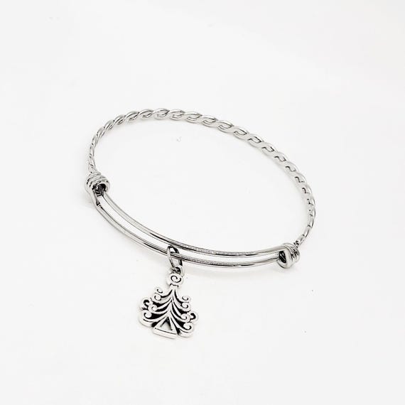 Christmas Tree Charm Woven Bangle Bracelet, Christmas Jewelry, Christmas Charm, Gift For Her, Daughter, Christmas Lover, Christmas Party
