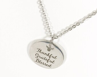 Thankful Grateful Blessed Cross Necklace, Thanksgiving Jewelry, Thanksgiving Necklace, Thank You Gift, Thankful Grateful Blessed Jewelry
