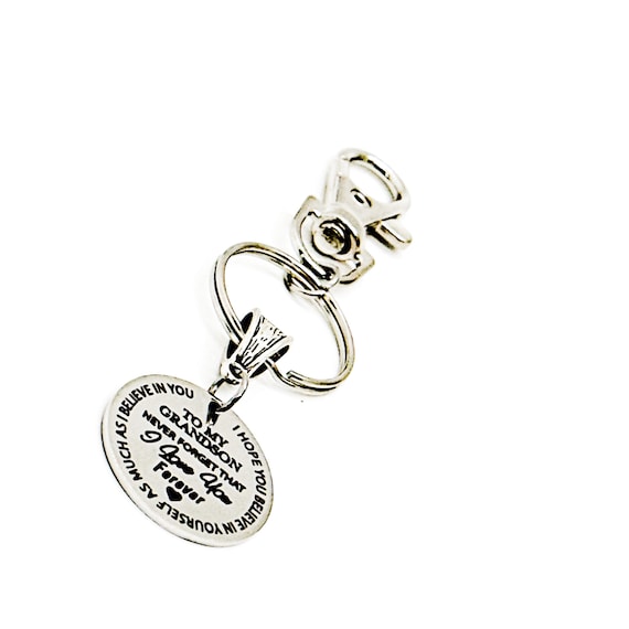 To My Grandson Never Forget I Love You Charm Clip On Keychain, Grandson Graduation, Grandson Birthday, Gift From Grandmother