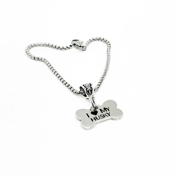 I Love My Husky Charm Bracelet, Husky Dog, Husky Owner, Husky Adoption, Husky Baby, Husky Mom Jewelry, Husky Mama, Dog Bone Charm