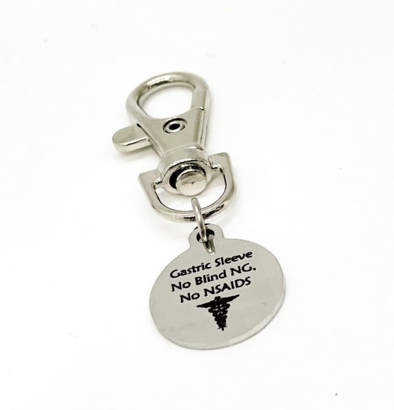 Gastric Sleeve Zipper Pull, Gastric Sleeve Medical ID Tag, No Blind NG, No NSAIDS, Medical Awareness Tag, Gastric Sleeve Medical Awareness