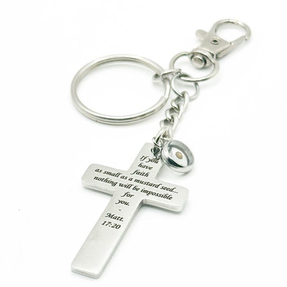 Mustard Seed Faith Cross Clip On Keychain Stainless Steel Christian Keychain Scripture Gift Matt 17 20 Inspirational Faith