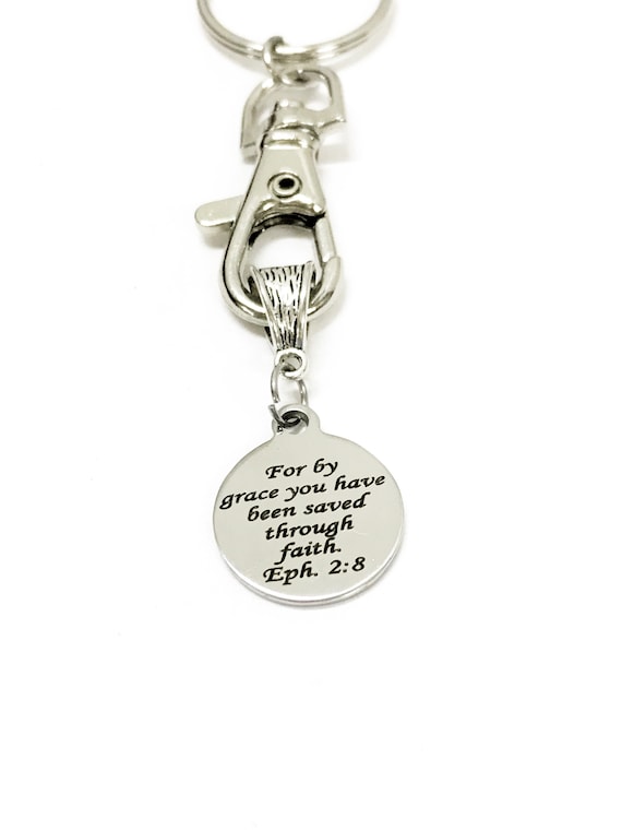 Christian Gifts, Christian Keychain, Saved By Grace Through Faith, Christian Charm, Baptism Gifts, Confirmation Gifts, Bible Verse Gifts