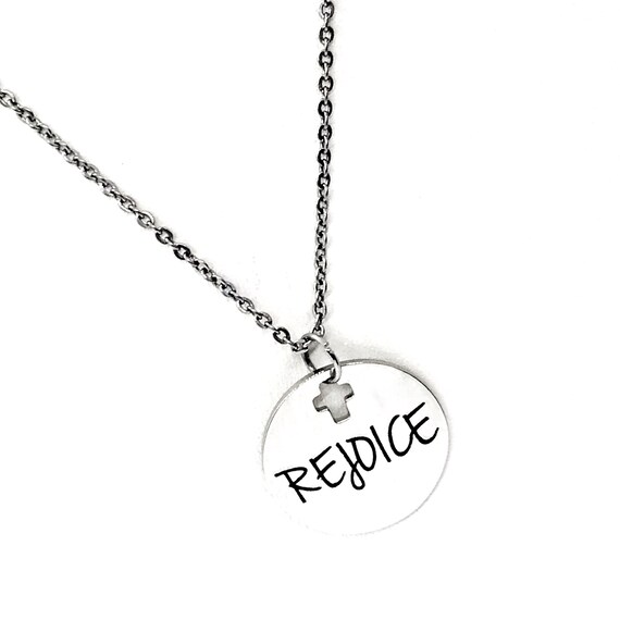 Affirmation Jewelry, Rejoice Necklace, Affirmation Words, Christian Words, Faith Gifts, Christian Woman Gift, Gift For Her, Baptism Gift