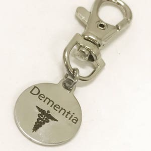 Dementia Zipper Pull, Dementia ID Tag, Dementia Medical Awareness Zipper Pull, Dementia Items, Dementia ID Zipper Pull, Medical ID Tag image 3