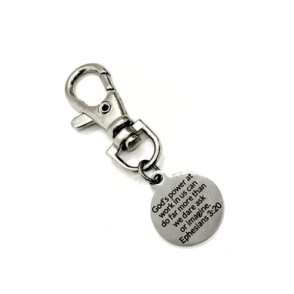 Bag Charm, God’s Power At Work In Us Charm, Faith Gift, Ephesians 3 20 Gift, Backpack Charm,  Do More Than We Ask Or Imagine, Purse Charm