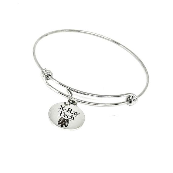 X Ray Tech Stainless Steel Bracelet, Radiology Jewelry Adjustable Bangle Gift for Radiology Technician Medical Professional Graduation