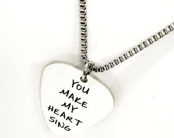 Guitar Pick Necklace, You Make My Heart Sing Necklace, Guitar Pick Jewelry, Guitar Pick Gifts, Valentine Necklace, Music Lover Gift