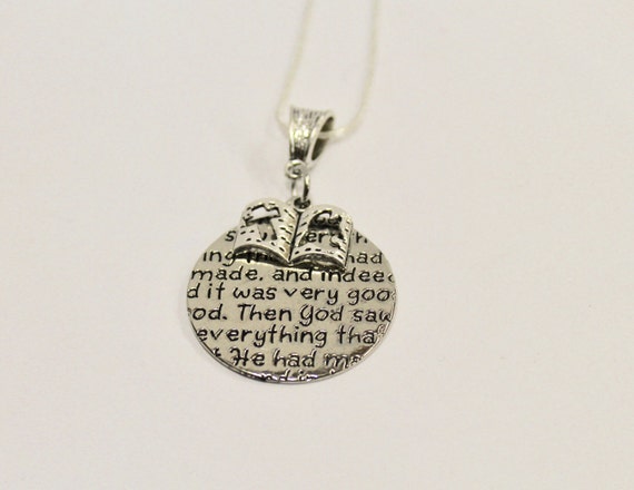 In The Beginning Genesis Pendant on Silver Chain, Bible Verse Jewelry, Gift For Her, Girlfriend Gift, Religious Jewelry