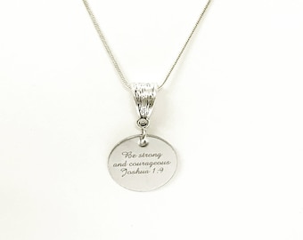 Be Strong And Courageous Joshua 1:9 Pendant on Silver Chain, Bible Verse Jewelry Gift, Gift For Her, Girlfriend Gift, Graduation