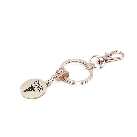 DNR Rose Goldtone Charm Key Chain, Medical Awareness Gifts, Medical Decision Notice, Clip On Key Chain, Medical Caduceus, My Choices Notice