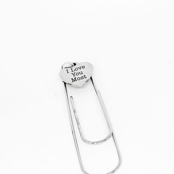 I Love You Most Heart Bookmark Stainless Steel Engraved Charm Romantic Gift Paperclip Bookmark