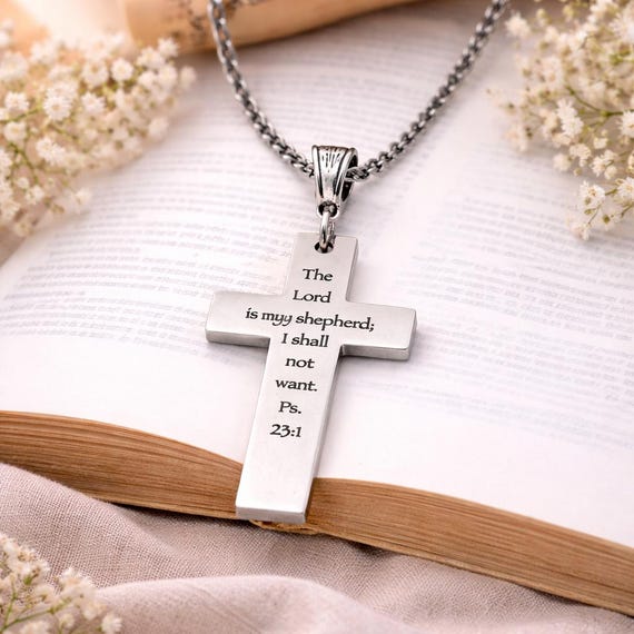 The Lord Is My Shepherd Cross Charm Necklace