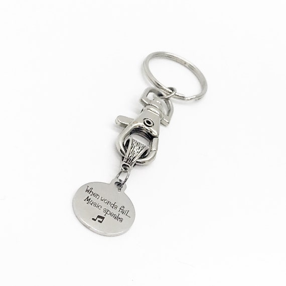 Music Lover Gift, When Words Fail, Music Speaks Keychain, Musician Gifts, Band Member Gifts, Piano Player Gift, Musician Quote