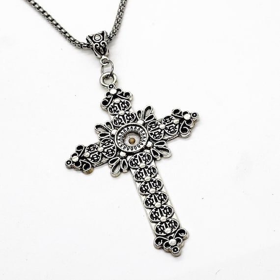 Large Mustard Seed 3in Cross Necklace, Matthew 17 20, Faith Jewelry, Religious Gifts, Mustard Seed Jewelry, Christian, Statement Necklace