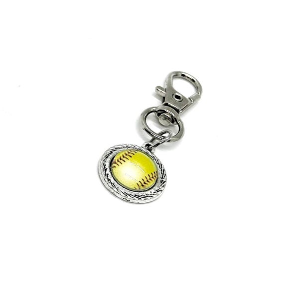 Softball Cabochon Clip On Charm, Softball Mom, Softball Bag Charm, Love My Softball Player, Wife Gift,  Coach's Wife, Key Chain Charm