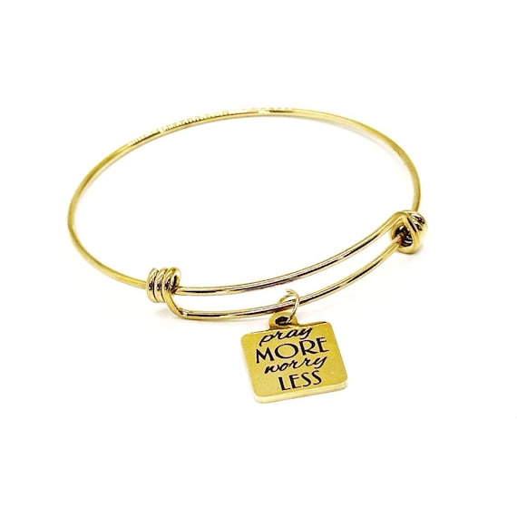 Pray More Worry Less Bracelet Christian Faith Jewelry Inspirational Religious Gift Gold Bangle Bracelet For Women
