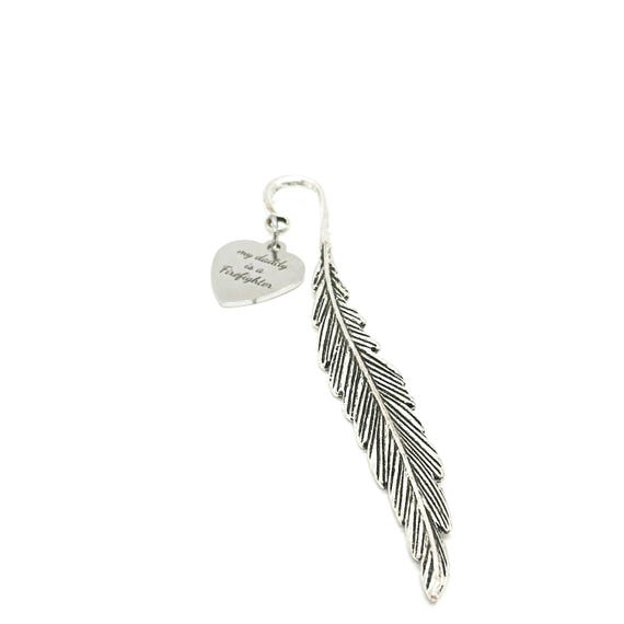 My Daddy Is A Firefighter Charm Stem Bookmark, Hook Bookmark, Reader Gift, Book Lover, Gift For Her, Gift For Him, Planner Bookmark, Feather