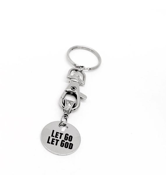 Let Go Let God Keychain Faith Gift Stainless Steel Engraved Charm Christian Keyring Religious Encouragement Gift