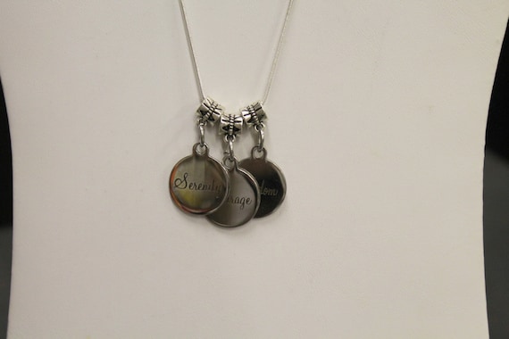Serenity Courage Wisdom Stainless Pendants on Silver Chain; Motivational Necklace; Inspirational Jewelry; Serenity Prayer Necklace