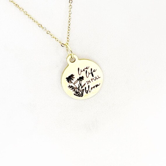 Live Life In Full Bloom Goldtone Charm Necklace, Encouragement, Gardner Gift, Love Gardening, Plant Lover, Wife, Daughter, Granddaughter