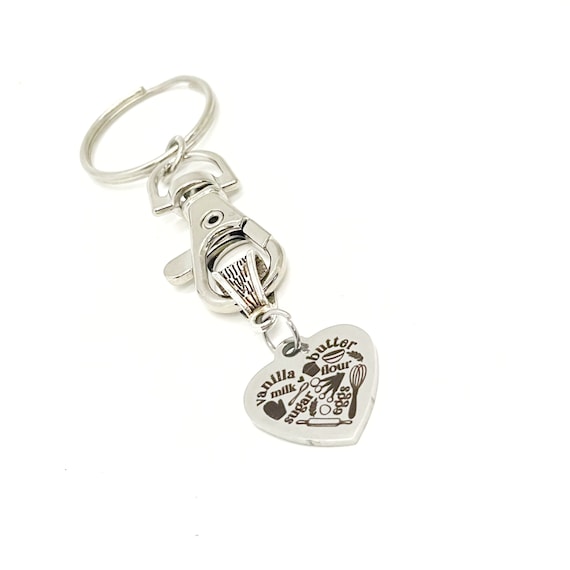Baker Gifts, Baker Charm Keychain, Gift For Mom, Gift For Wife, Baking Class Gifts, Vanilla Butter Flour Sugar Eggs, Baking Words Keychain