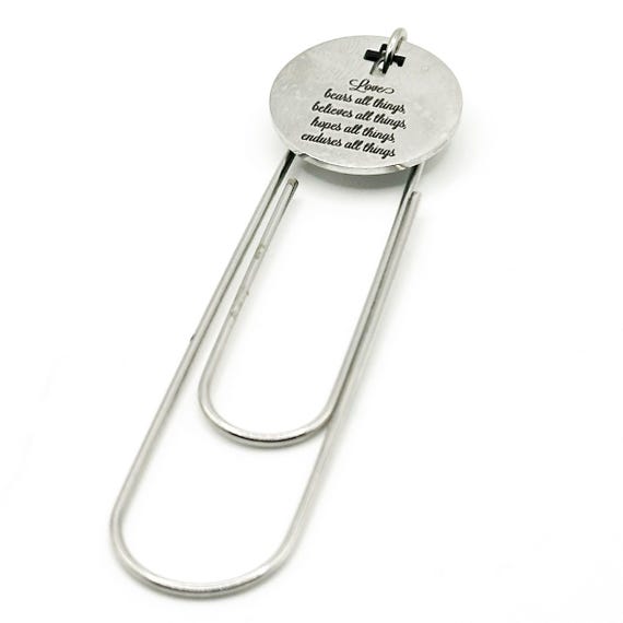 Love Bears All Things Paperclip Bookmark Stainless Steel Christian Scripture Bookmark Faith Gift Inspirational Reading Accessory