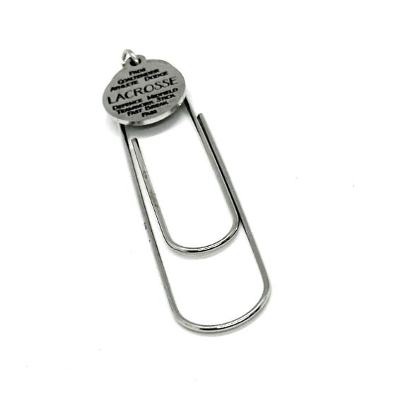 Lacrosse Words Charm Bookmark, Paperclip Bookmark, Reader Gift, Book Lover, Novel Lover, Gift For Her, Gift For Him, Lacrosse Team Gifts