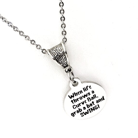 When Life Throws You A Curve Ball, Grab A Bat And Swing Necklace, Softball Player Gift, Motivational Quote, Encouraging Quote
