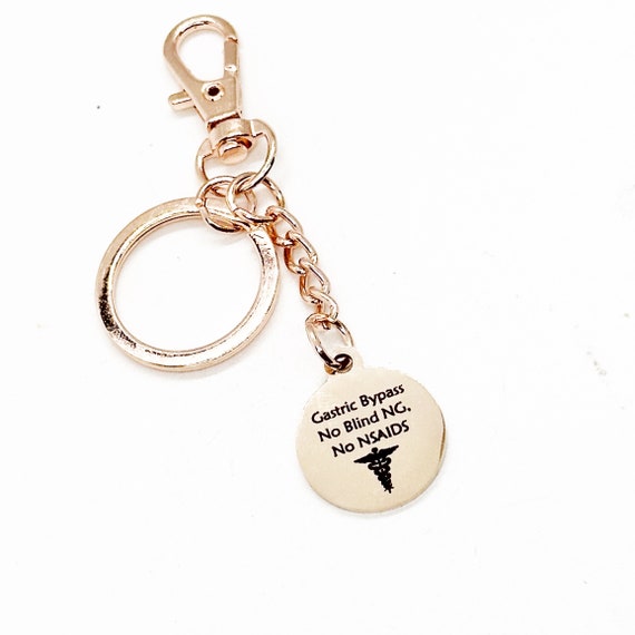 Gastric Bypass Rose Gold Charm Clip On Keychain, Gastric Bypass Medical ID, Medical Awareness Tag, Zipper Charm, Keychain Charm