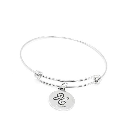 Friendship Symbol Charm Bracelet Stainless Steel 19mm Round Charm Meaningful Gift For Best Friend Adjustable Bangle Jewelry