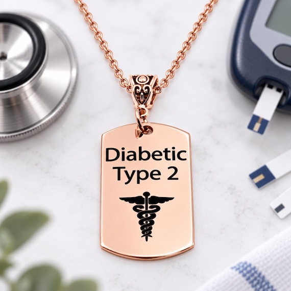 Diabetic Type 2 Rose Goldtone DogTag Necklace