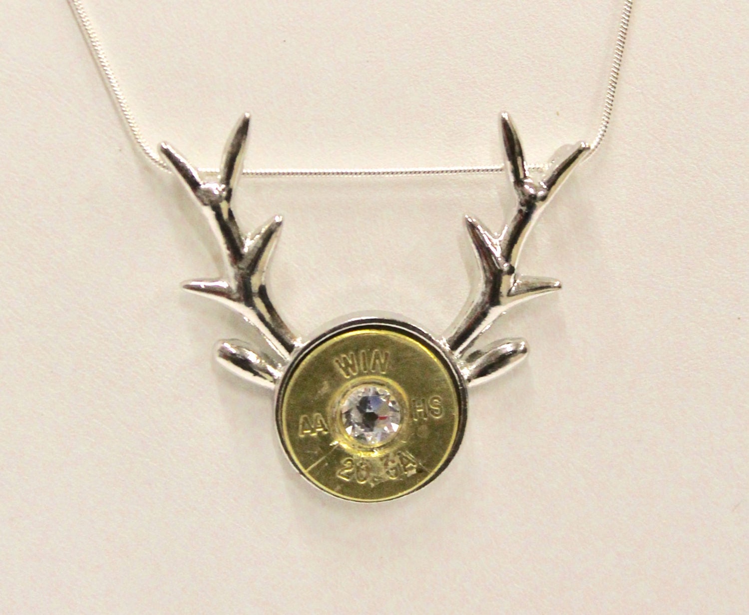 Deer Antlers Shotgun Crystal Pendant on Silver Chain Deer - Etsy