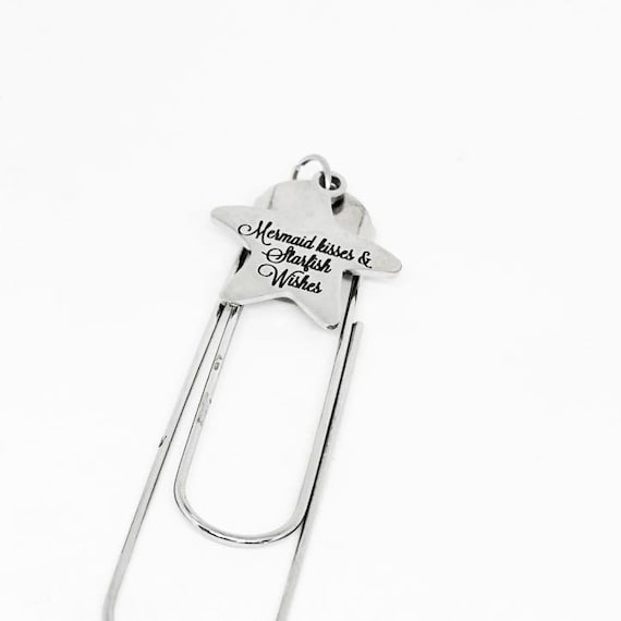 Mermaid Kisses And Starfish Wishes Stainless Steel Charm Paperclip Bookmark