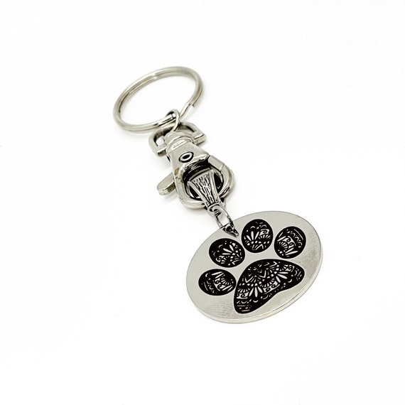 Mandala Paw Print Keychain, Mandala Charm, Cougar Paw Print, Cat Paw Print, Dog Paw Print, Keychain Gift, Mandala Keychain, Gift For Her