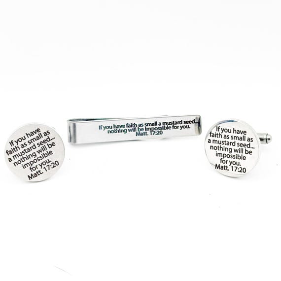 Mustard Seed Faith Tie Clip 20mm Cuff Link Set