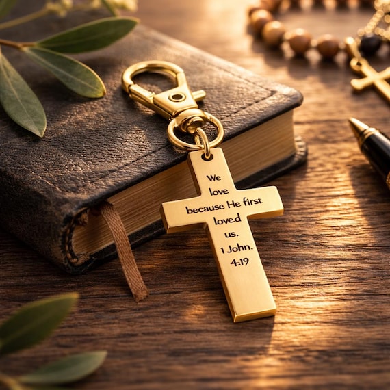 He Loves Us 1 John 4 19 Gold-Plated Cross Charm