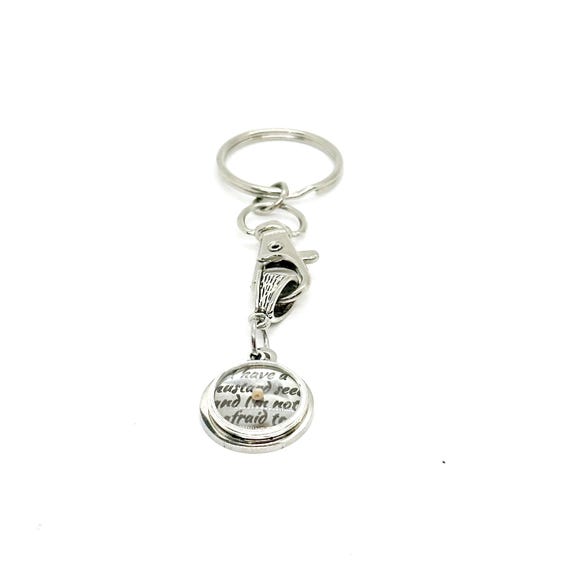 I Have A Mustard Seed Quote Charm Key Chain, Mountain Moving Faith Matthew 17 20, Christian Gifts, Baptism, Sunday School Gifts, Bible Study
