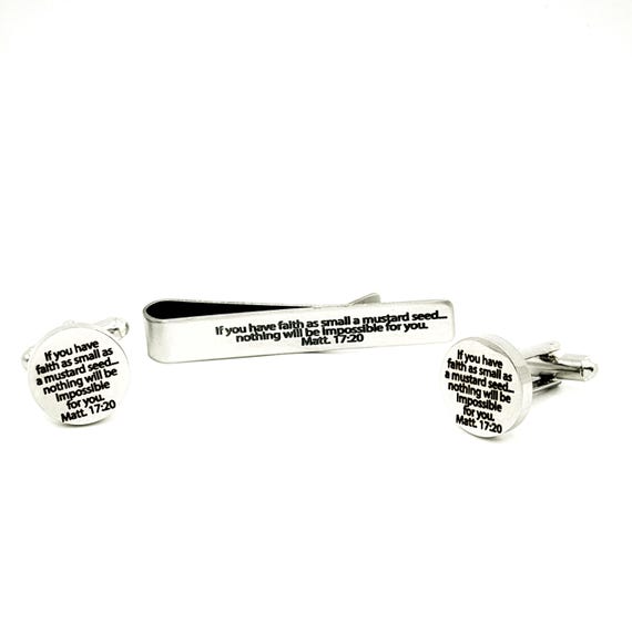 Mustard Seed Faith Tie Clip 15mm Cuff Link Set