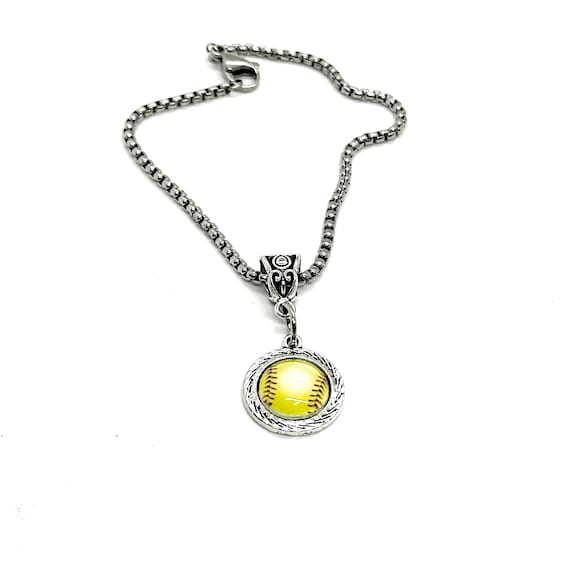 Softball Cabochon Pendant Charm Bracelet, Softball Mom, Softball Player, Wife, Gift For Her, Softball Cabochon, Sports Mom, Team Mom, Coach