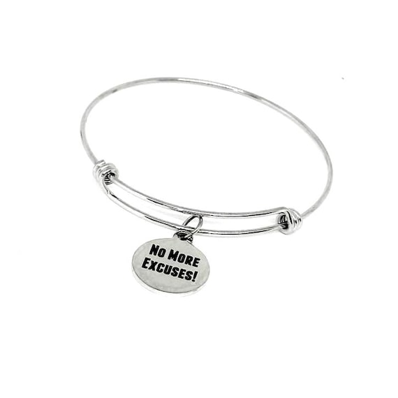 No More Excuses Stainless Steel Motivational Bracelet, Adjustable Bangle Fitness Goal Reminder Gift for Gym Lovers Athletes or Entrepreneurs