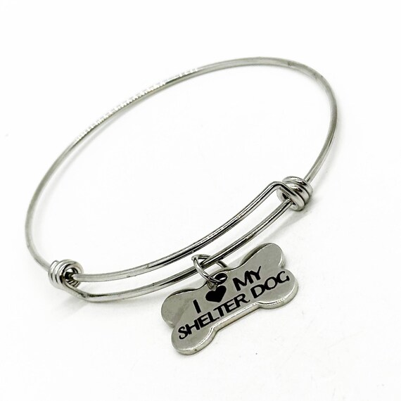 I Love My Shelter Dog Charm Bracelet, Dog Adoption New Dog Owner, Gift For Her, Wife Gift, Mom Gift, Daughter, Puppy Owner, Stacking Bangle