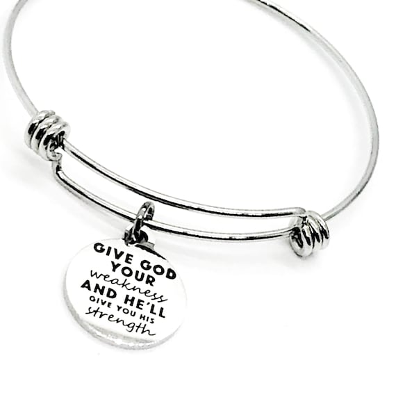 Christian Charm, Give God Your Weakness And He’ll Give You His Strength Bracelet, Christian Jewelry, Christian Gift, Bible Verse Charm